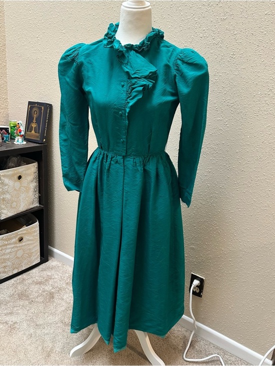 William Pearson Dresses & Skirts - Vintage 50s William Pearson Retro Midi Dress Ruffle Collar High Neck Green Small